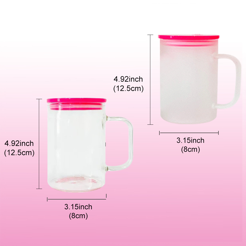 KOCDAM 25Pack 17oz Sublimation Clear Frosted Glass Mugs With Handle With Plastic Colored Lids And Plastic Straw