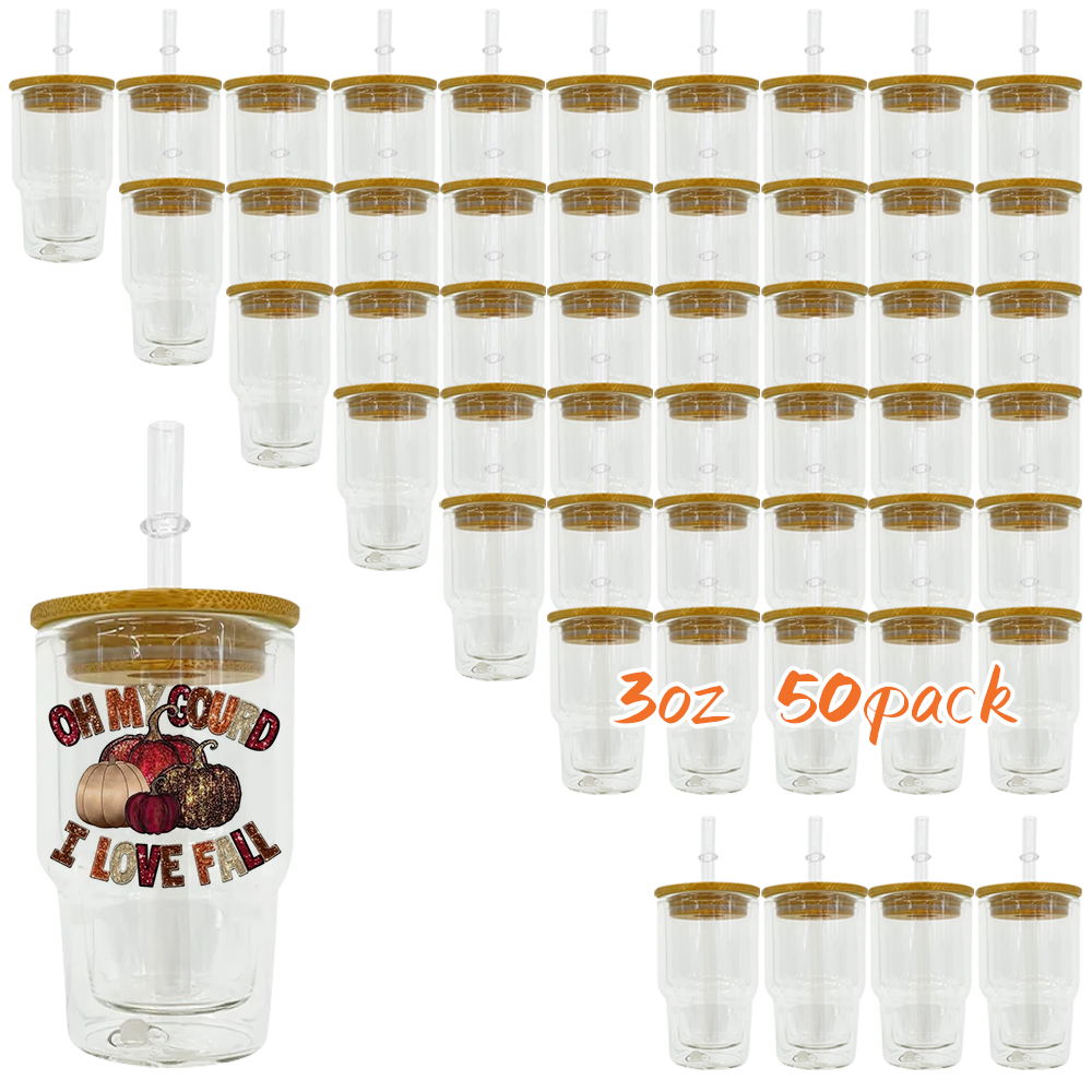 3oz Blank Sublimation Snow Globe Double Walled Mini Shot Glass Can With Lid And Straw