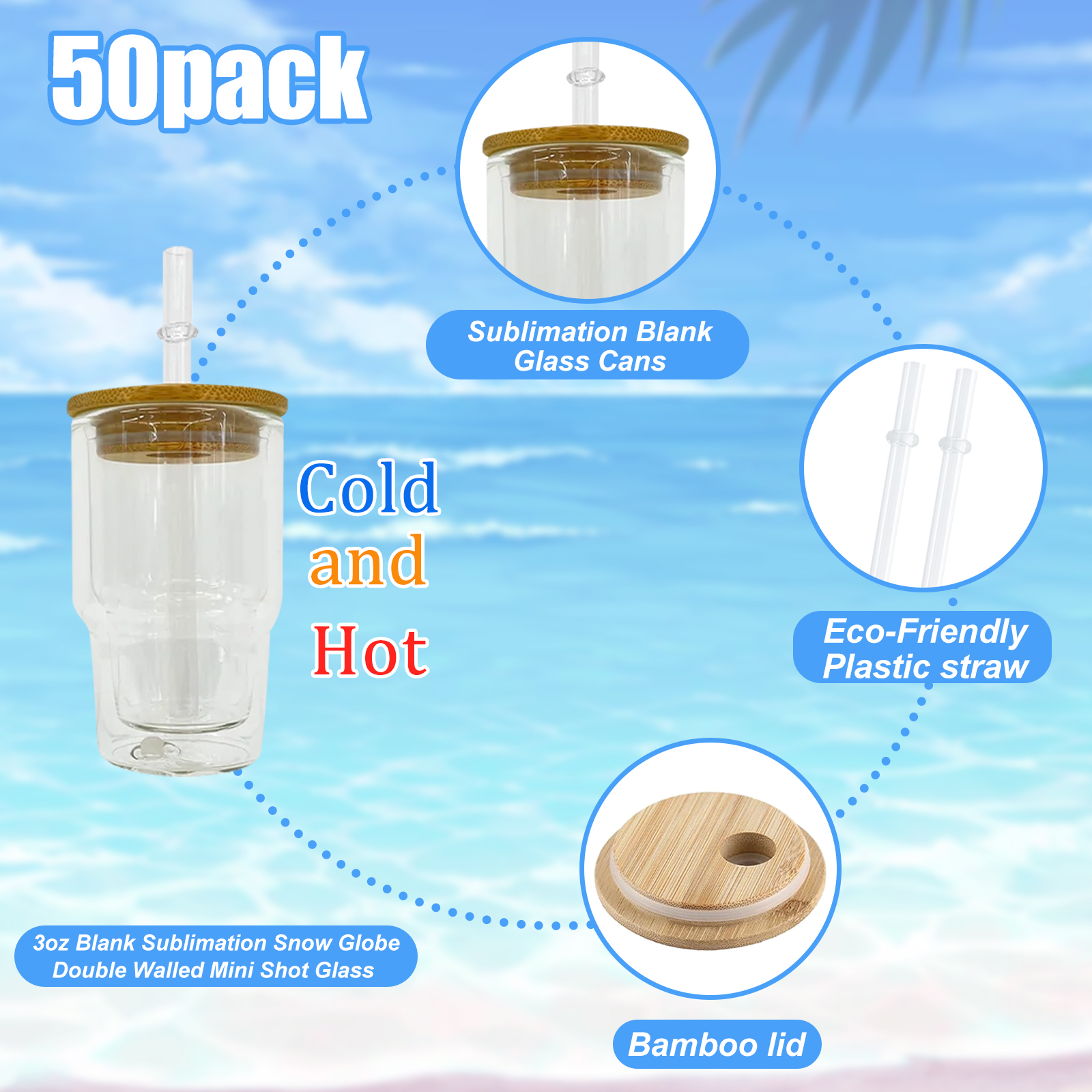 3oz Blank Sublimation Snow Globe Double Walled Mini Shot Glass Can With Lid And Straw