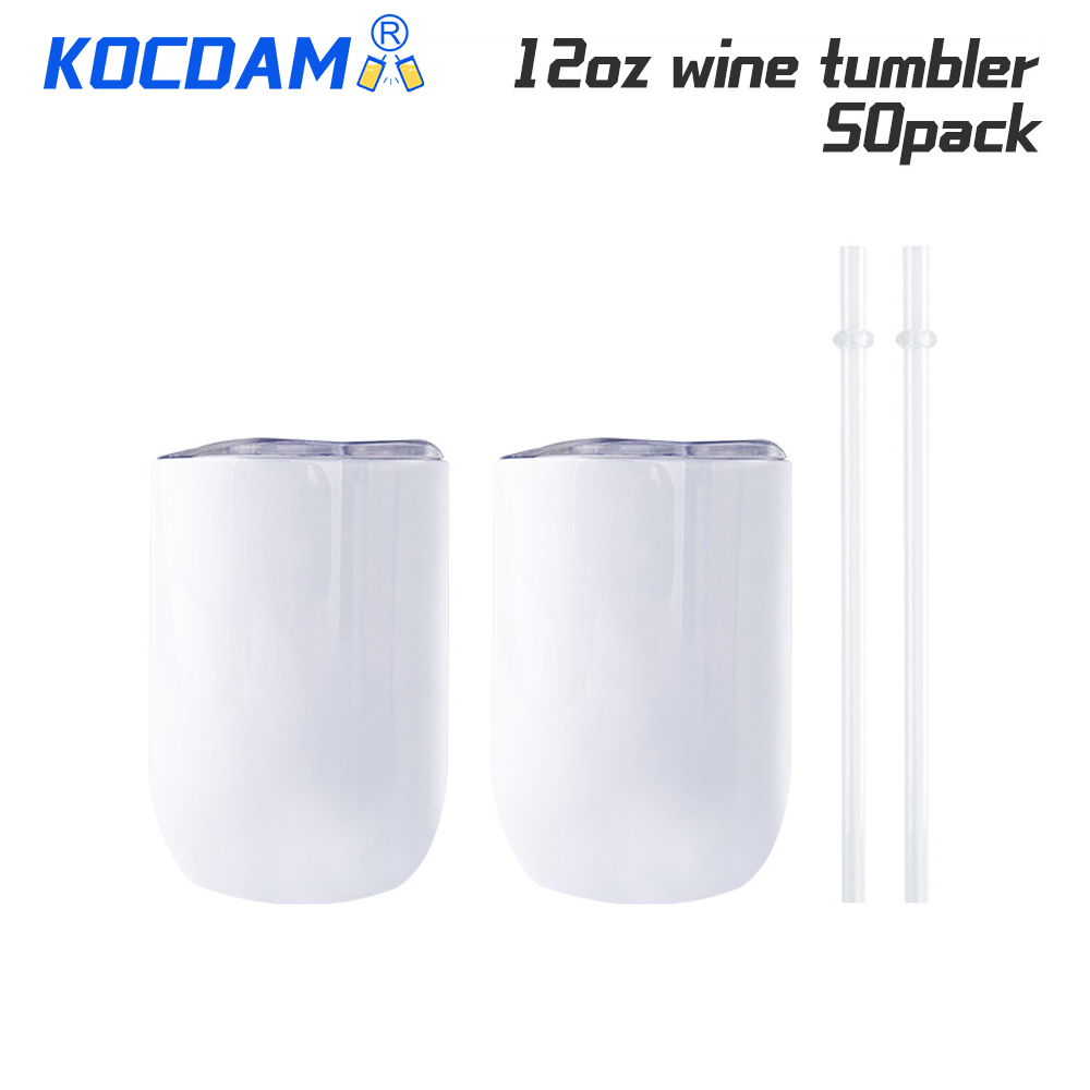 50 Pack 12oz Stainless Steel Vacuum Insulation Straight Sublimation Blanks Wine Tumbler