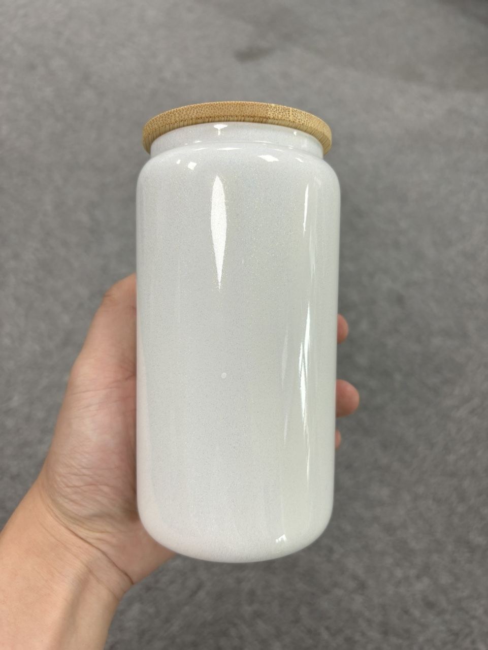 KOCDAM 25 Pack 16oz Blank Sublimation Shimmer Glass Can With Bamboo Lids And Plastic Straw