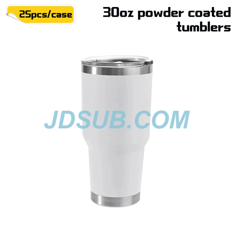 kocdam 25 Pack 30oz Powder Coated  White Car Cup Tumblers With Plastic Straws