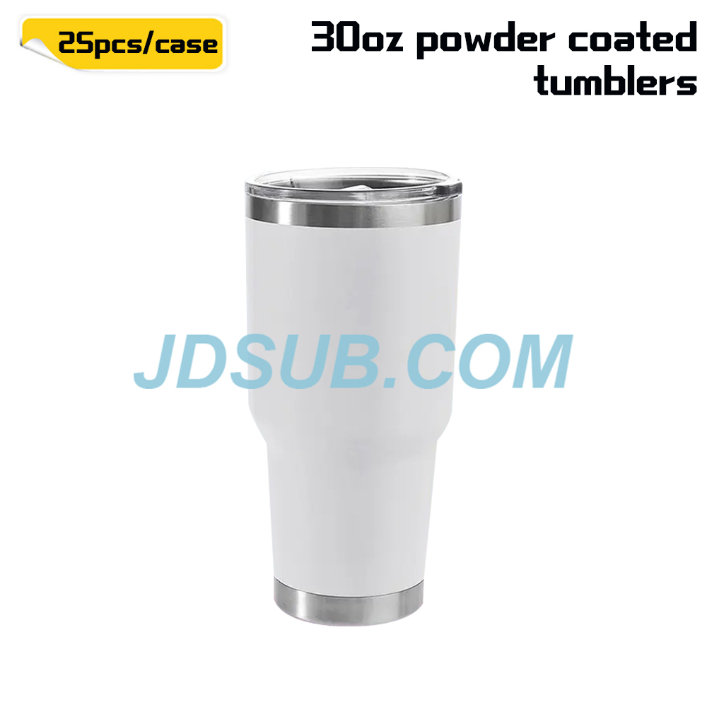 kocdam 25 Pack 30oz Powder Coated  White Car Cup Tumblers With Plastic Straws