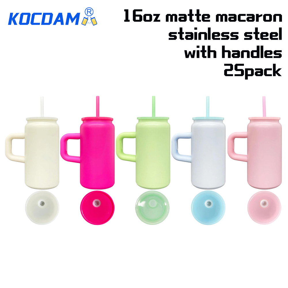 KOCDAM 25 Pack 16oz sublimation stainless steel can with handle