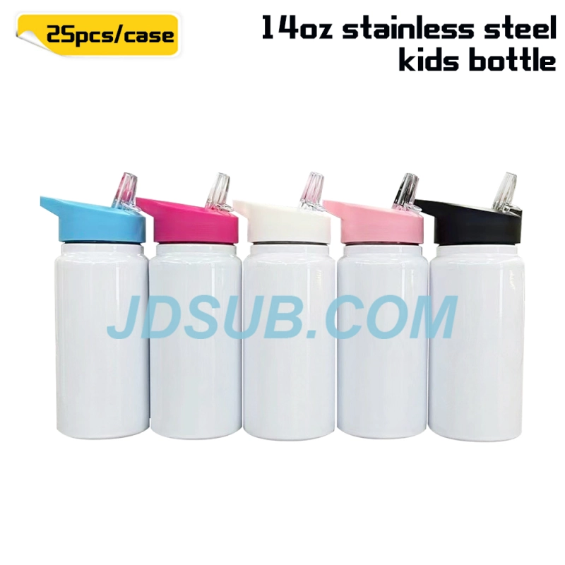 KOCDAM 25 Pack 14oz kid sublimation white stainless steel can with color pp lids