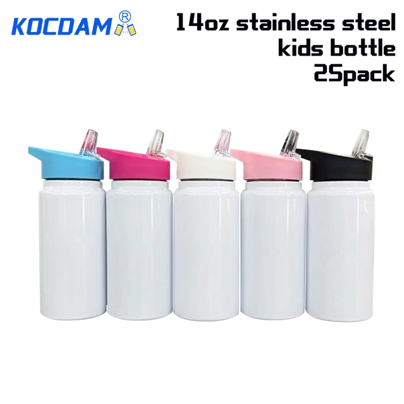 KOCDAM 25 Pack 14oz kid sublimation white stainless steel can with color pp lids
