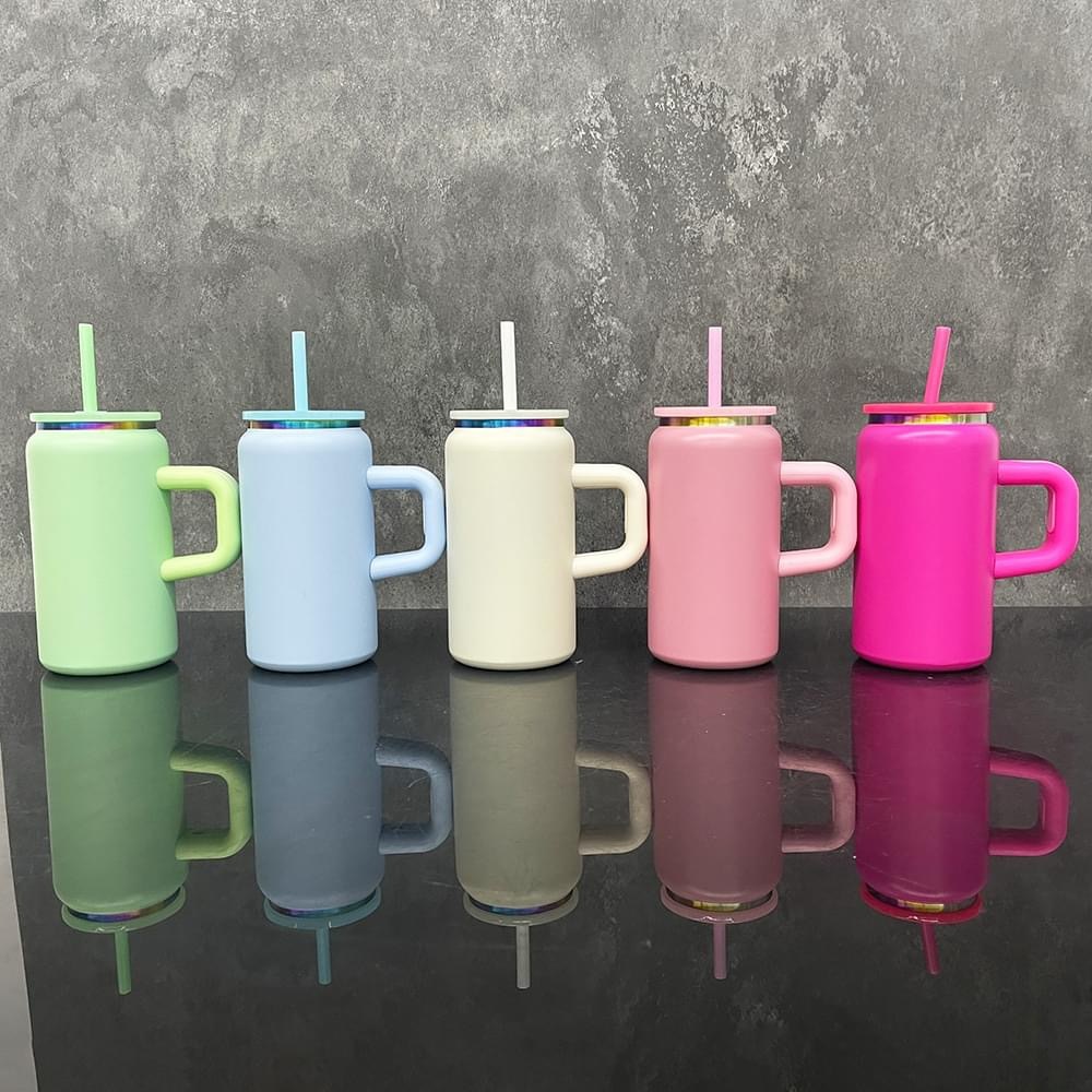 25pcs 16oz powder coating macaron color stainless steel mug with handles