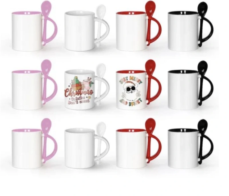 kocdam 12pack 11oz ceramic mugs with spoon