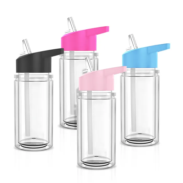 KOCDAM 60Pack 10oz Doube Wall Snow Globe Plastic Kids Bottles With Black Lids Or Colors Lids