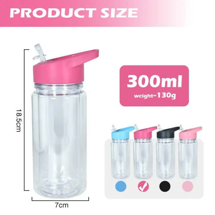 KOCDAM 60Pack 10oz Doube Wall Snow Globe Plastic Kids Bottles With Black Lids Or Colors Lids