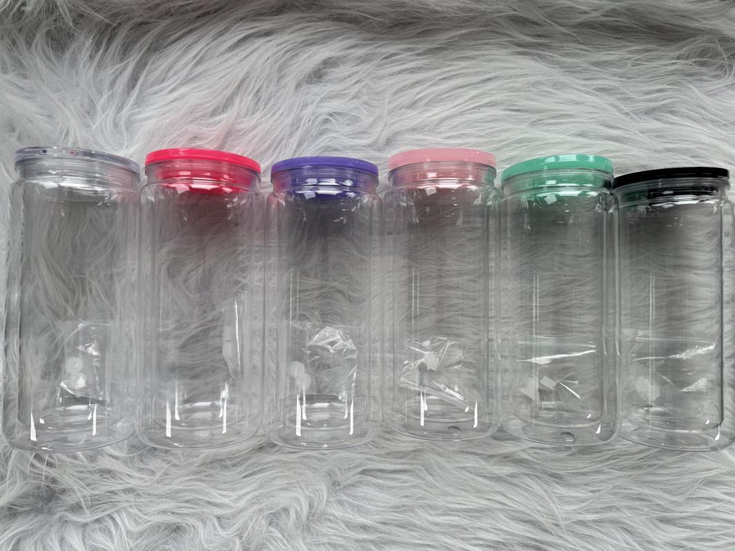 KOCDAM 25/50 Pack 16oz Snowglobe Double Walled Plastic Cups With Colors Plastic Lids And Colors Plastic Straw
