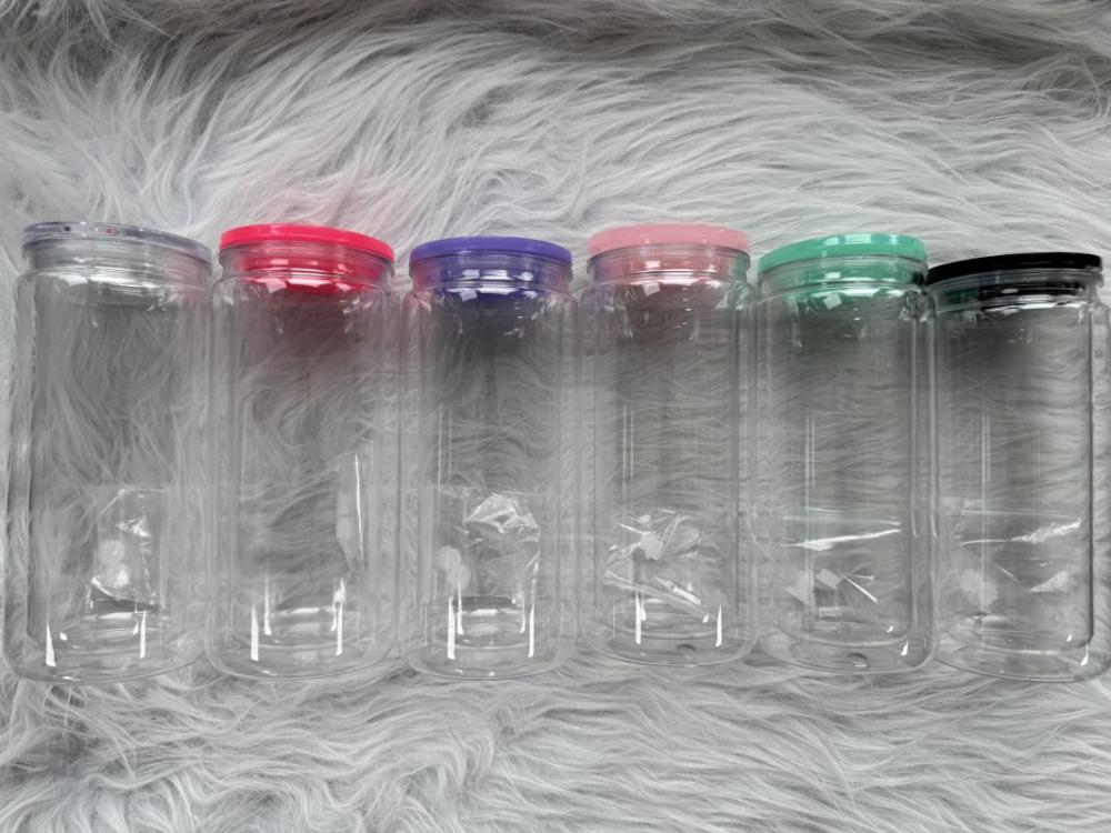 KOCDAM 25/50 Pack 16oz Snowglobe Double Walled Plastic Cups With Colors Plastic Lids And Colors Plastic Straw