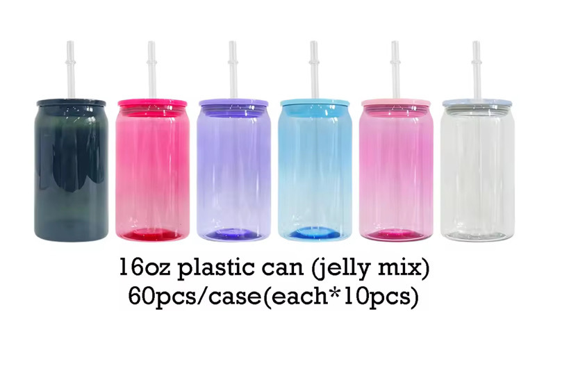 KOCDAM 25/50 Pack Jelly Colors 16oz Libby Plastic Cups With Plastic Lids And Plastic Straw