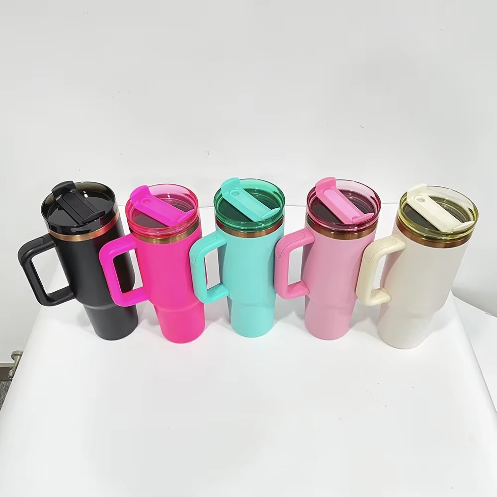 25pcs 40oz mix 5 colors cooper powder coating tumblers mugs with handles for laser engraving and uvdtf wraps