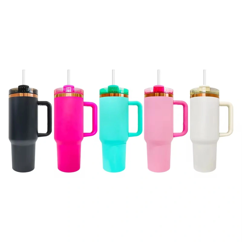 25pcs 40oz mix 5 colors cooper powder coating tumblers mugs with handles for laser engraving and uvdtf wraps