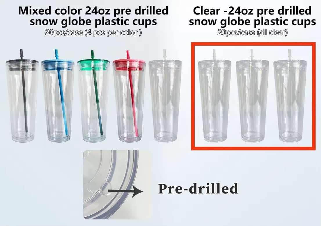 24pack 24oz plastic snow globe pre drilled cups