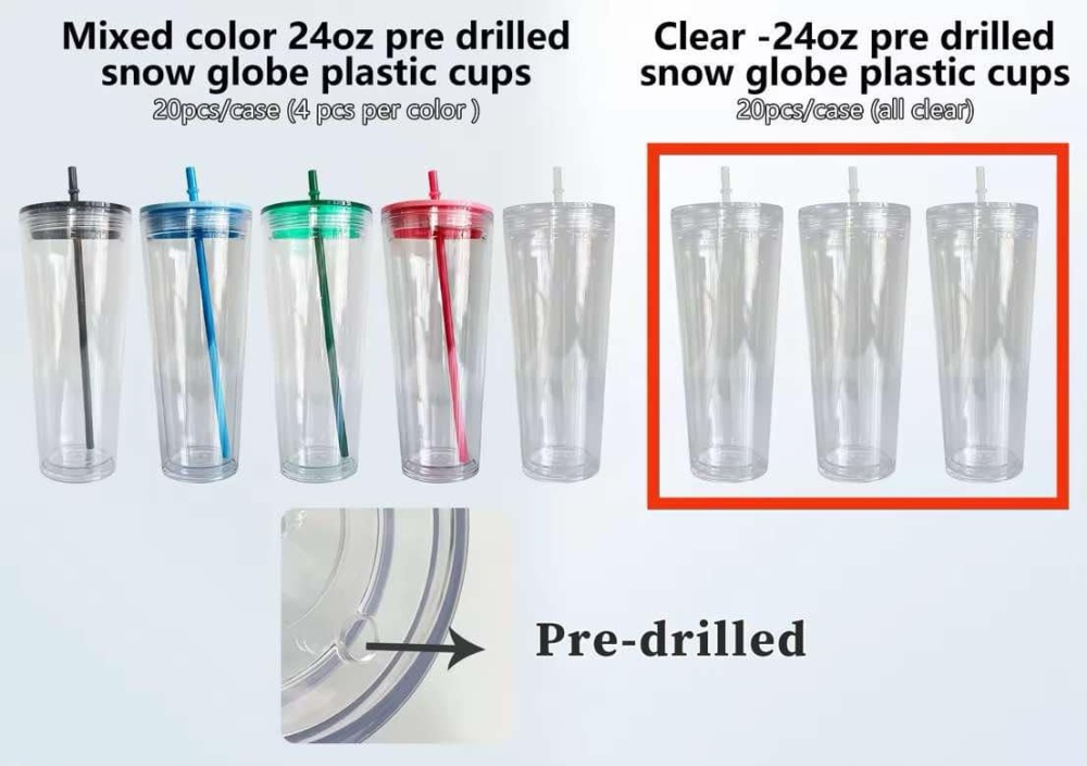 24pack 24oz plastic snow globe pre drilled cups