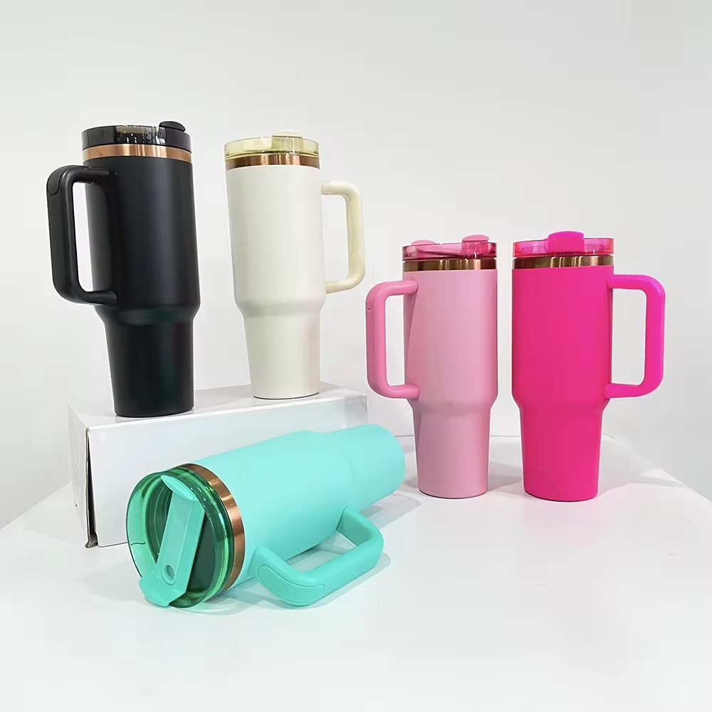 25pcs 40oz mix 5 colors cooper powder coating tumblers mugs with handles for laser engraving and uvdtf wraps
