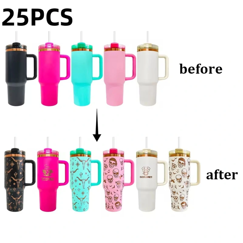 25pcs 40oz mix 5 colors cooper powder coating tumblers mugs with handles for laser engraving and uvdtf wraps