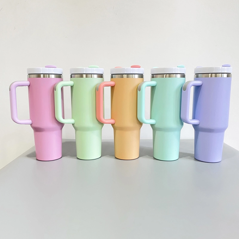 25pcs 40oz mix 5 colors matte sublimation macaron tumblers mugs H2.0 with handles for sublimation and uvdtf wraps