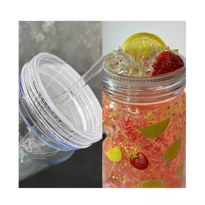 25pack 20oz Snow Globe Plastic Can Mason Jar Acrylic Mugs With Handle Without Hole