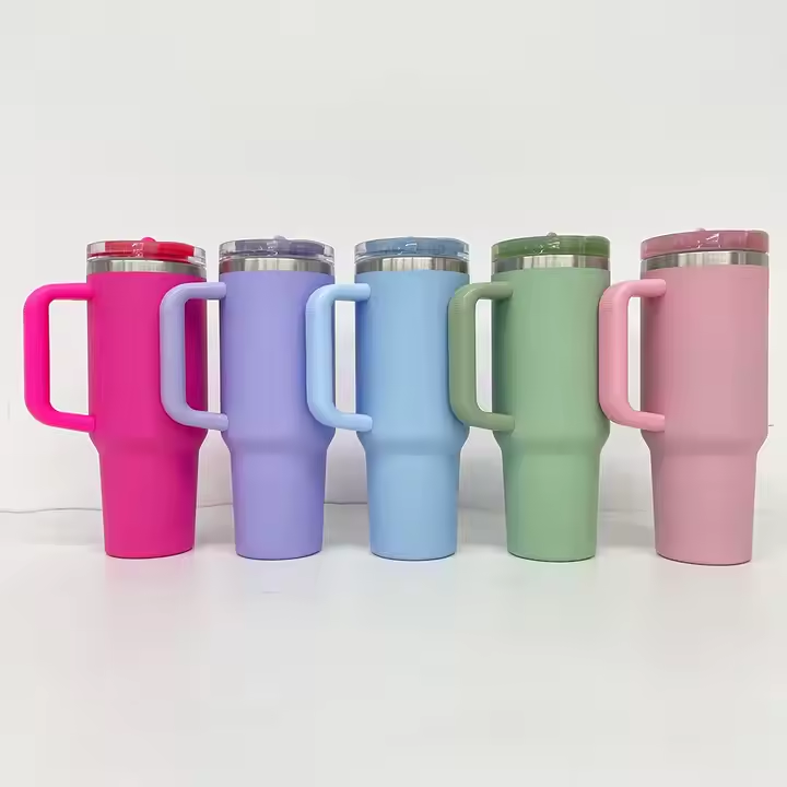 KOCDAM 20Pack Blank Sublimation Leak Proof 40OZ Macaroon Stainless Steel Tumbler with Removable Flip Straw Lid and Handle for Drinking