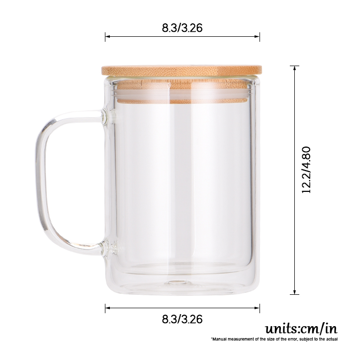 KOCDAM 25Pack 15oz Double Wall Sublimation Clear Glass Mug Snow Globe Beer Glass Can With Bamboo Lids and Plastic Straw