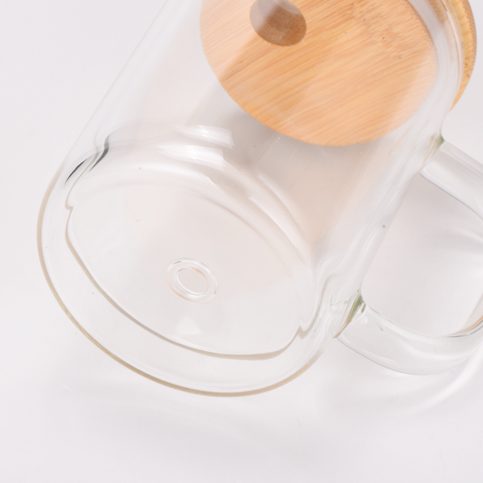 KOCDAM 25Pack 15oz Double Wall Sublimation Clear Glass Mug Snow Globe Beer Glass Can With Bamboo Lids and Plastic Straw