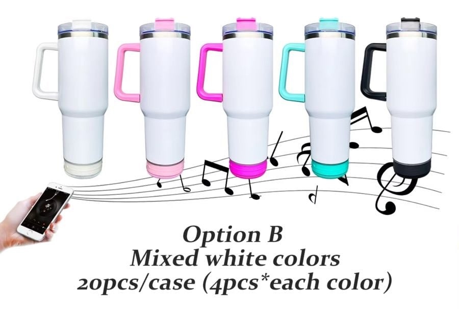 Kocdam 25 Pack 20oz Sublimation Speaker Tumbler Bluetooth Player Sublimation Blanks Mixed 5 Colors With Plastic Straws