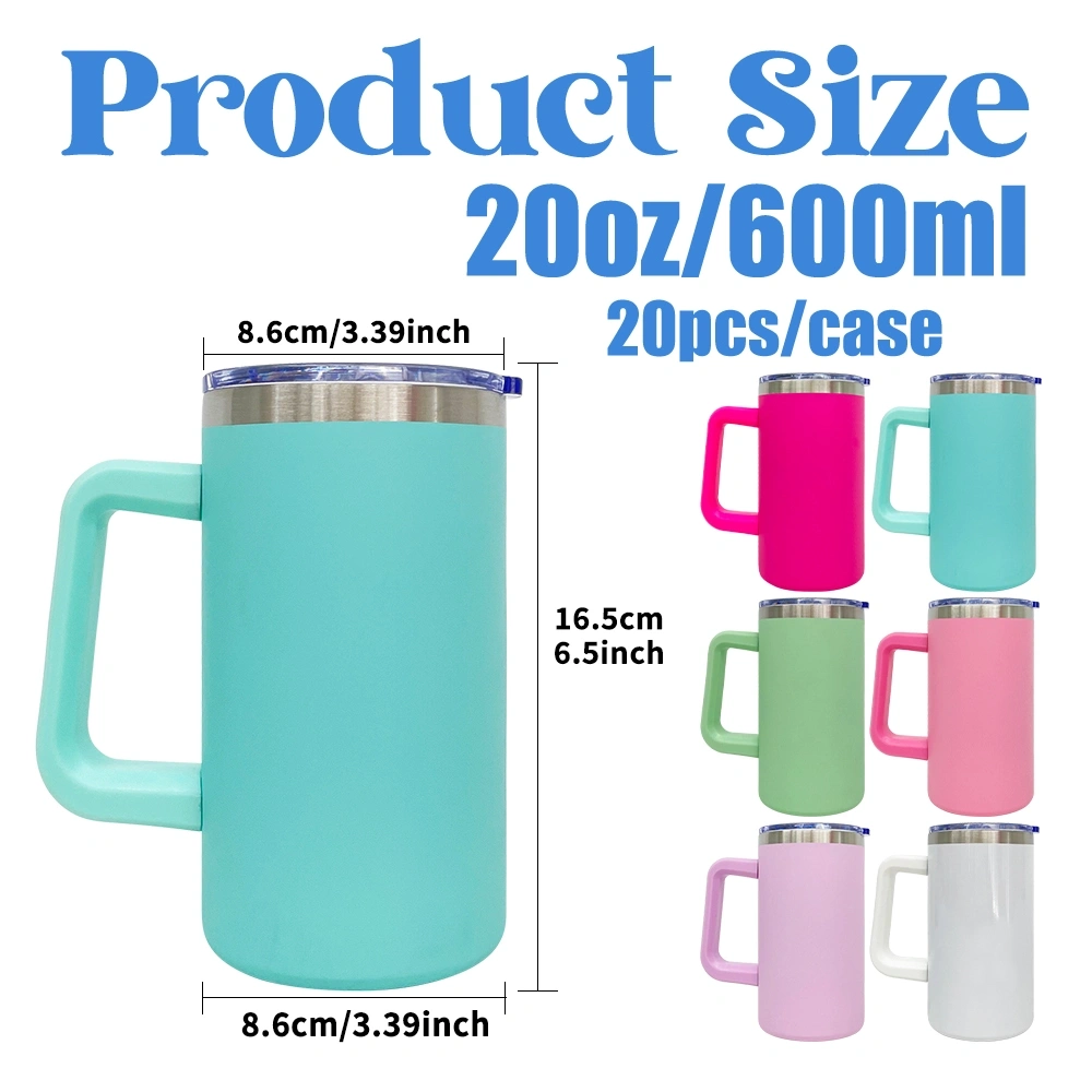 KOCDAM 20 Pack Blank Sublimation 20oz Coffee Mugs with Removable Plastic Handle