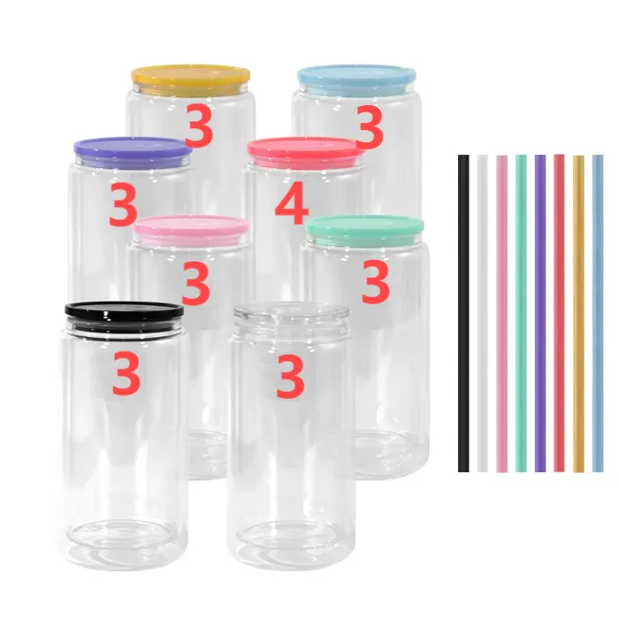 KOCDAM 25Pack 12oz 16oz 20oz Double Wall Sublimation Clear Glass Can Snow Globe Beer Glass Can With Bamboo Lids and Plastic Straw