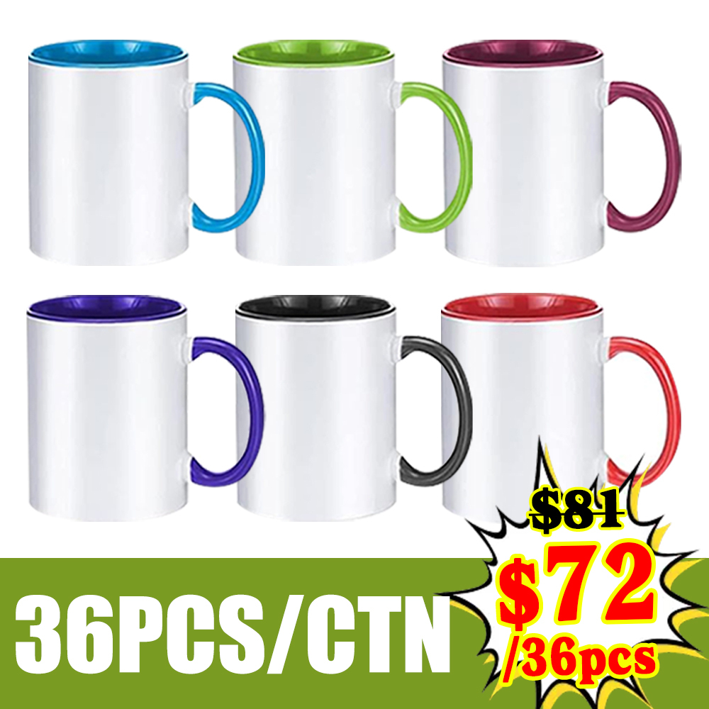 KOCDAM 36pack 11oz Ceramic Sublimation White/Color Mug with Handle