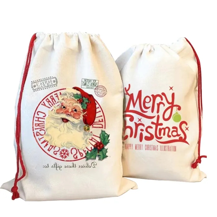 US Warehouse 50pack Sublimation Blanks Canvas Christmas Bag,Santa sacks
