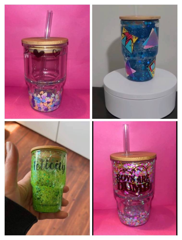 3oz Blank Sublimation Snow Globe Double Walled Mini Shot Glass Can With Lid And Straw