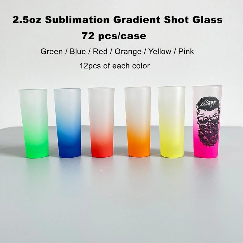 KOCDAM 72Pack 2.5oz Blank Sublimation Colorful Gradient Skinny Shot Glass Sold By Case
