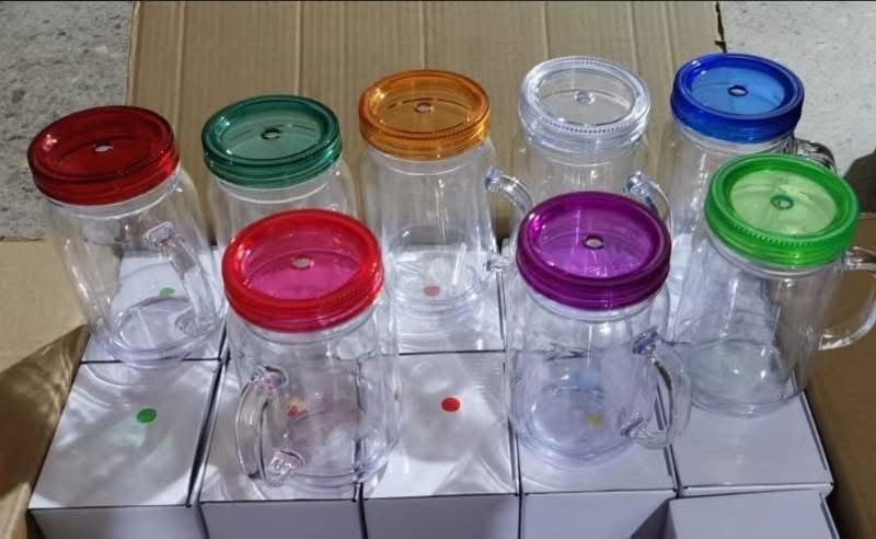 25pack 20oz Mason jar pre drill with plug with handles clear lids or colors lids