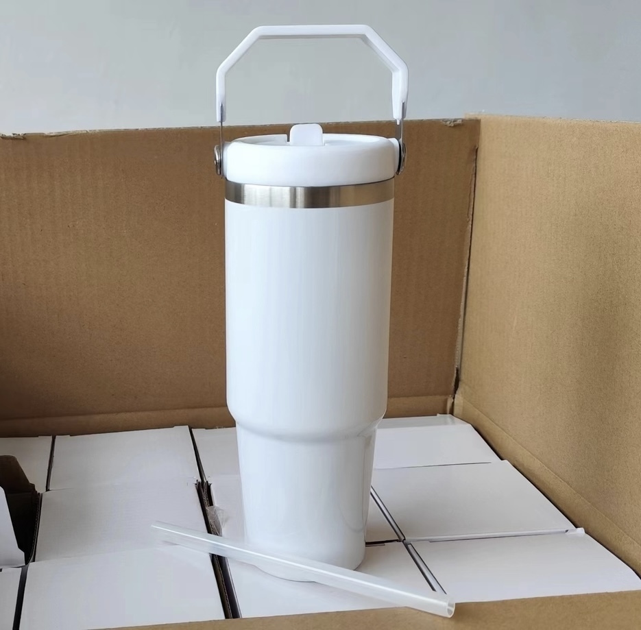 KOCDAM 20Pack 30oz ALL WHITE Flip Sublimation Straw Bottles