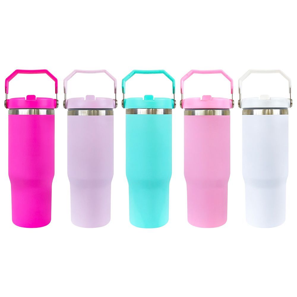 KOCDAM 20/25Pack 30oz Flip Sublimation Glossy/Matte Macaron Straw Bottles