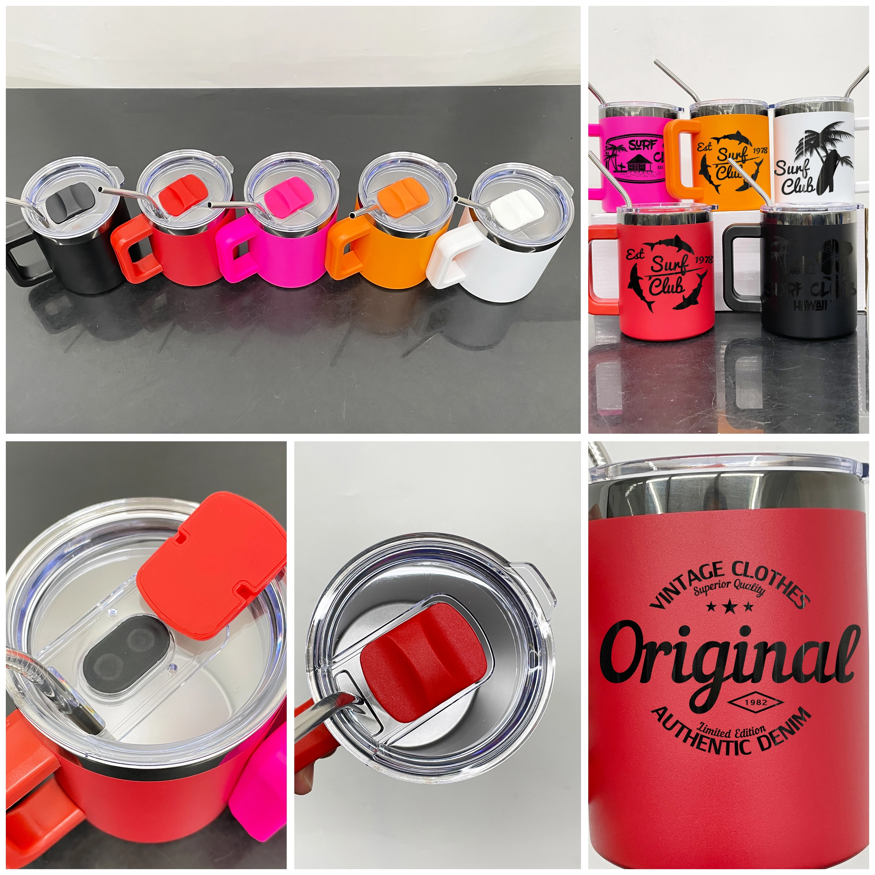 KOCDAM 25 Pack USA Warehouse 10oz Black Plated Lowball Metal Tumblers for Laser Engraving With Removable Plastic Handle Water Cups With Magnetic Lids and Stainless Steel Straw