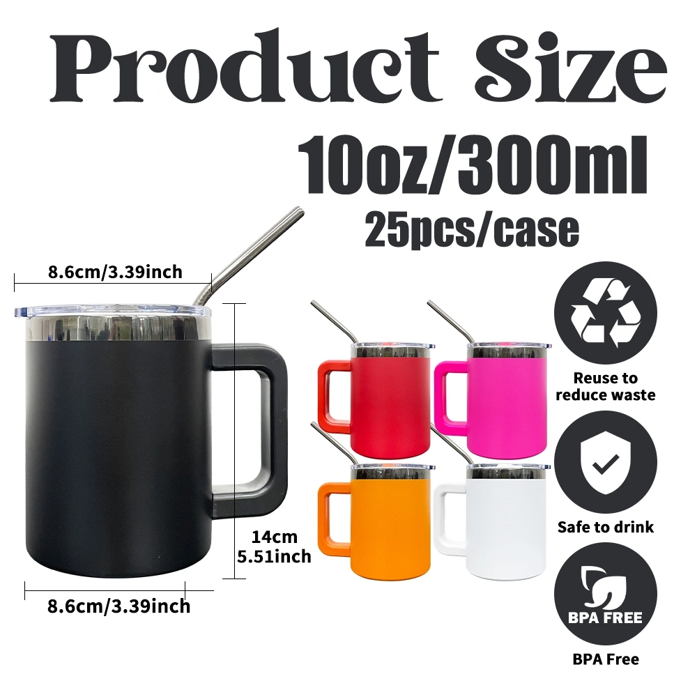 KOCDAM 25 Pack USA Warehouse 10oz Black Plated Lowball Metal Tumblers for Laser Engraving With Removable Plastic Handle Water Cups With Magnetic Lids and Stainless Steel Straw