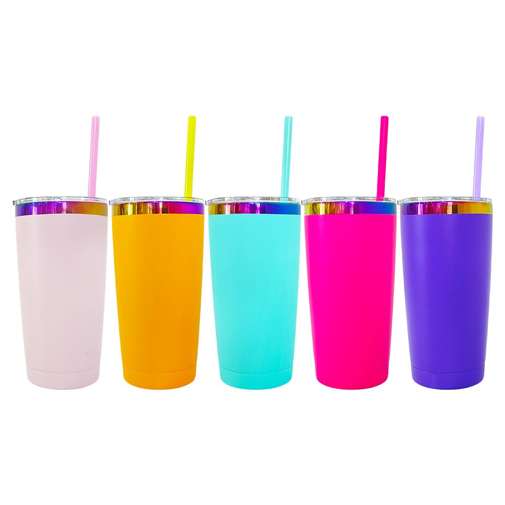 US Warehouse 25 Pack 20oz Rainbow Plated Travel Mugs Tumblers for Laser Engraving