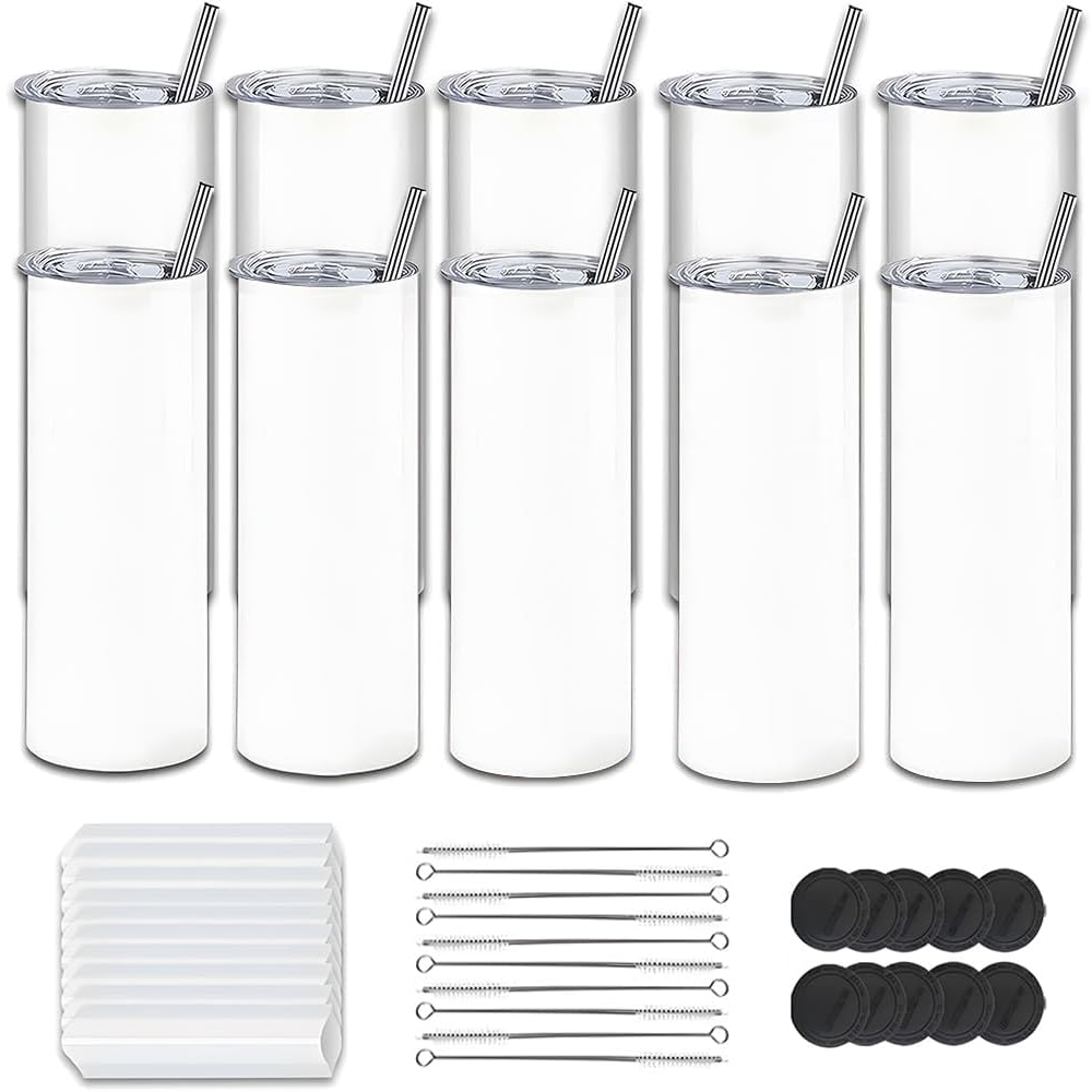 KOCDAM 8/10 Pack New Style 20oz Round Edge White Sublimation Tumbler With All Stuffs