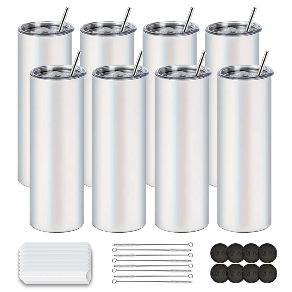 KOCDAM 8/10 Pack New Style 20oz Round Edge White Sublimation Tumbler With All Stuffs