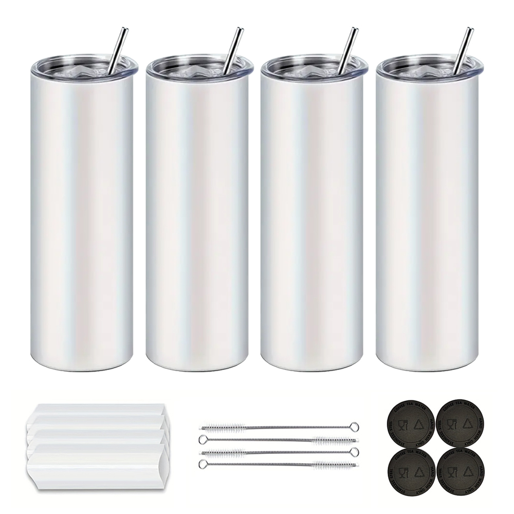 KOCDAM 4/8/10 Pack New Style 20oz Round Edge White Sublimation Tumbler With All Stuffs