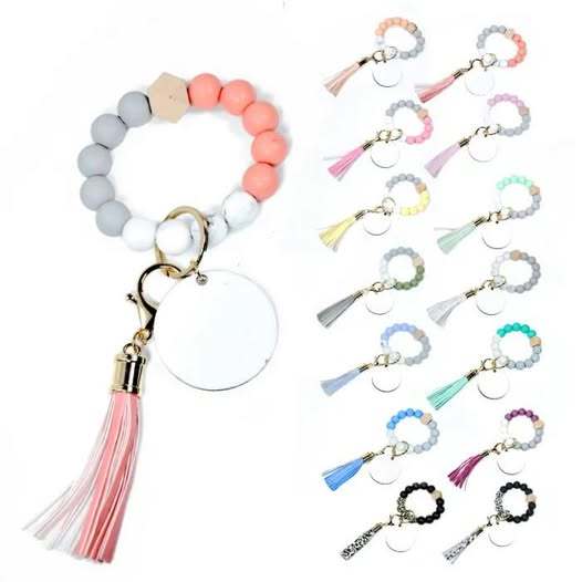 KOCDAM 30 Pack Silicone Beaded Wristlet Keychain with Tassel