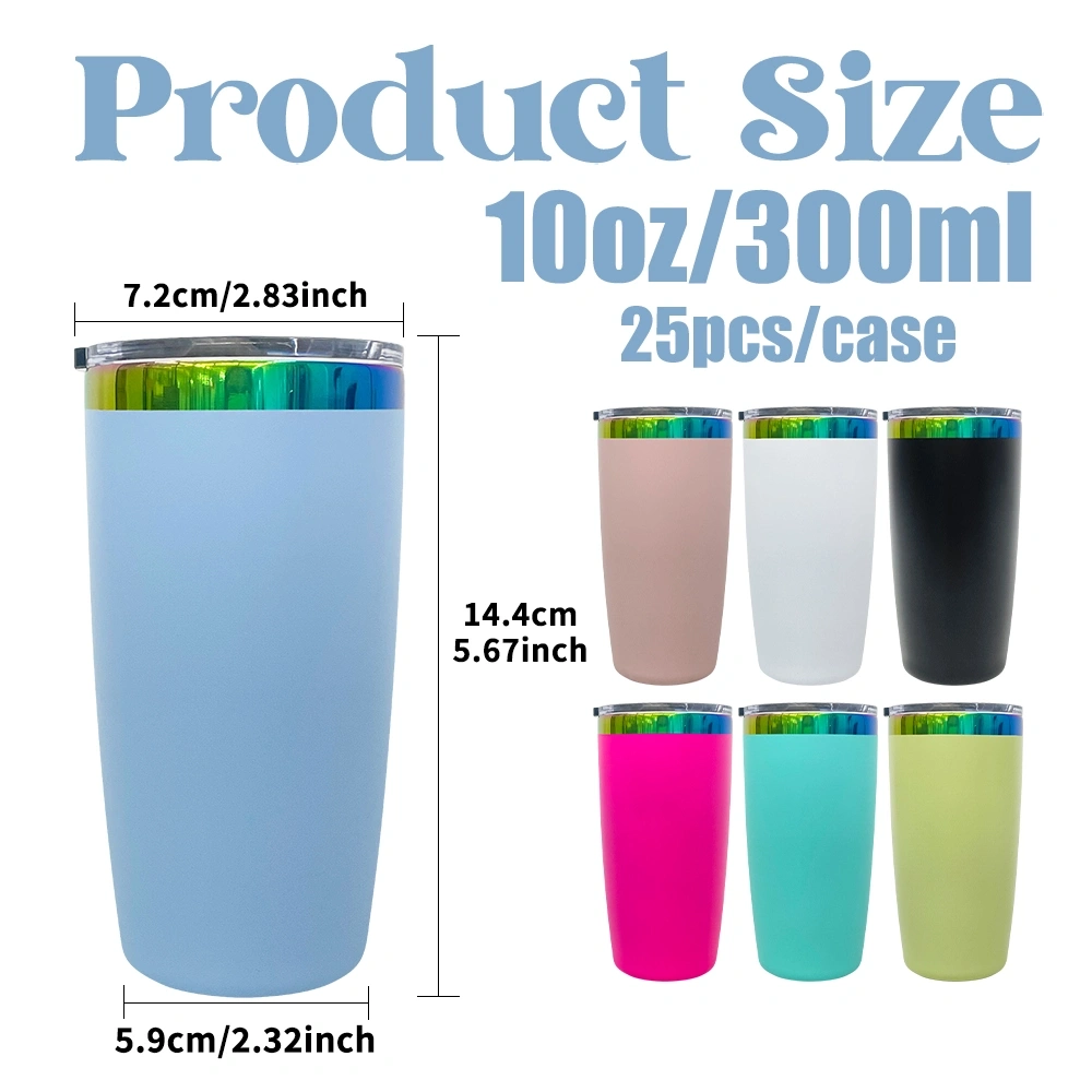 25 Pack USA Warehouse Mini Size Rainbow Underneath 10oz Coffee Mugs with Magnetic Lids for Laser Engraving