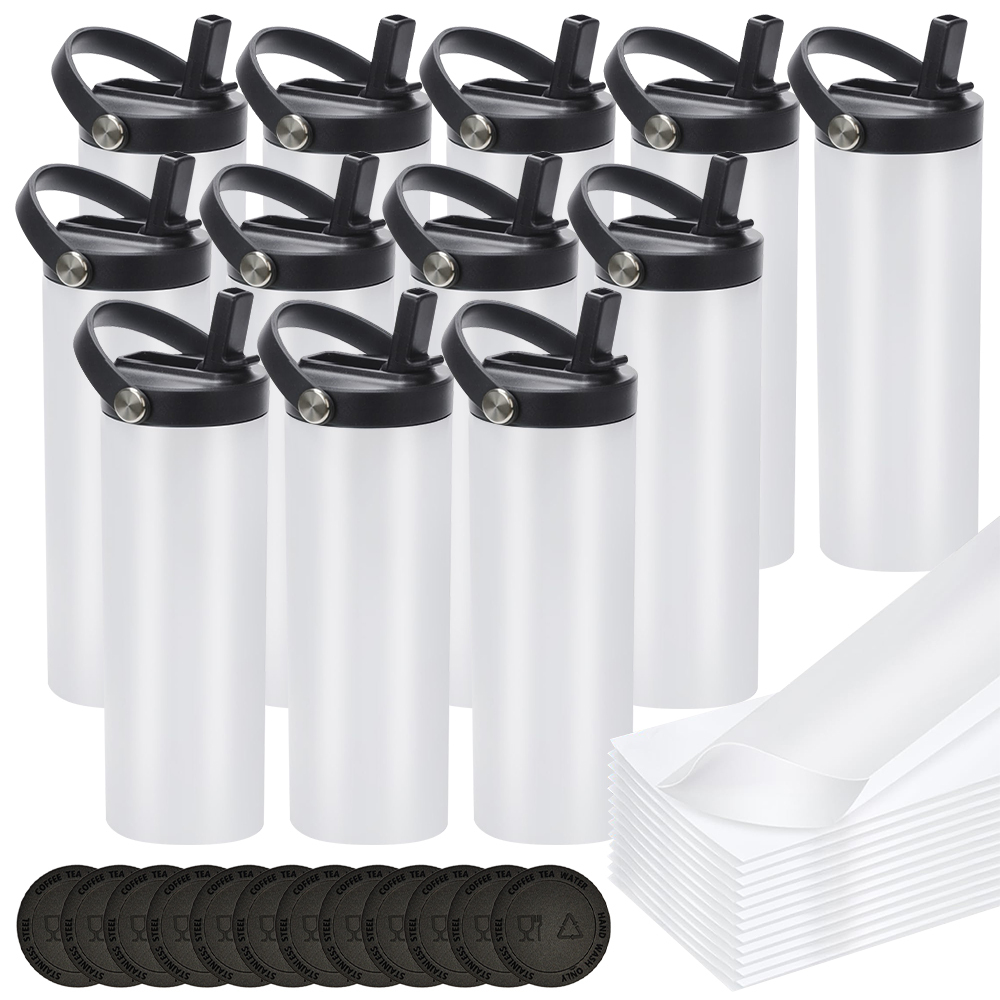 12/25 Pack 20oz Flip Straw Sport Water Tumbler Sublimation Tumbler