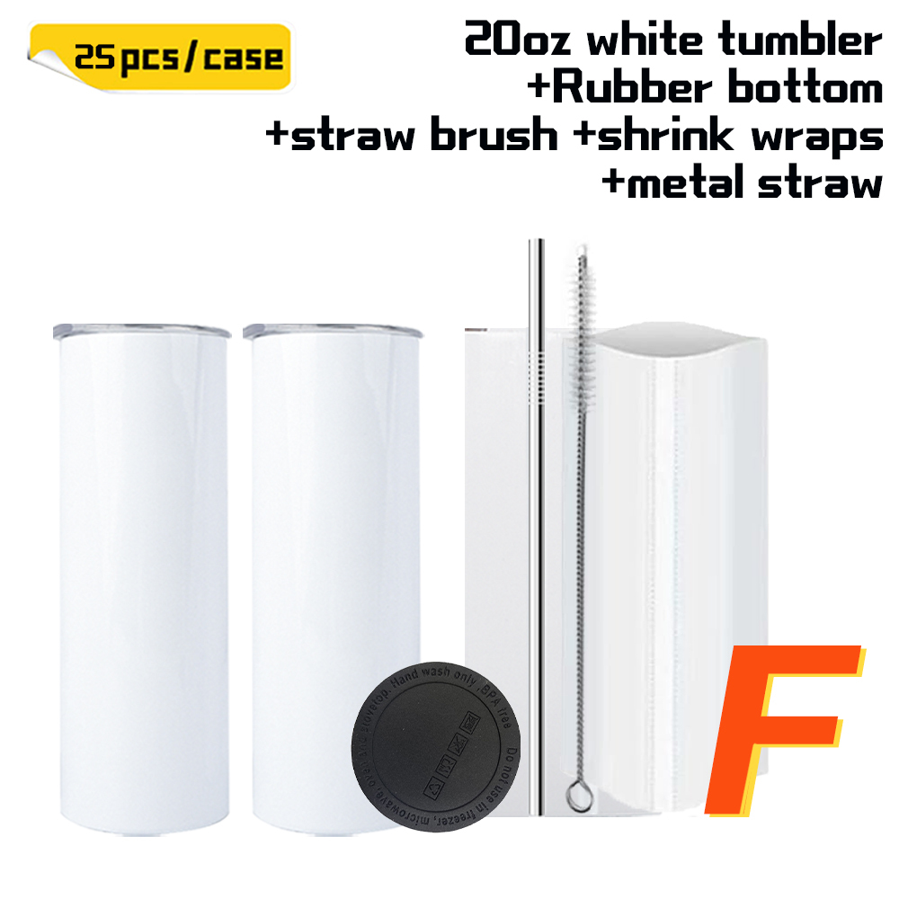 KOCDAM 25 Pack 20oz White Sublimation Straight Skinny Tumbler Blanks