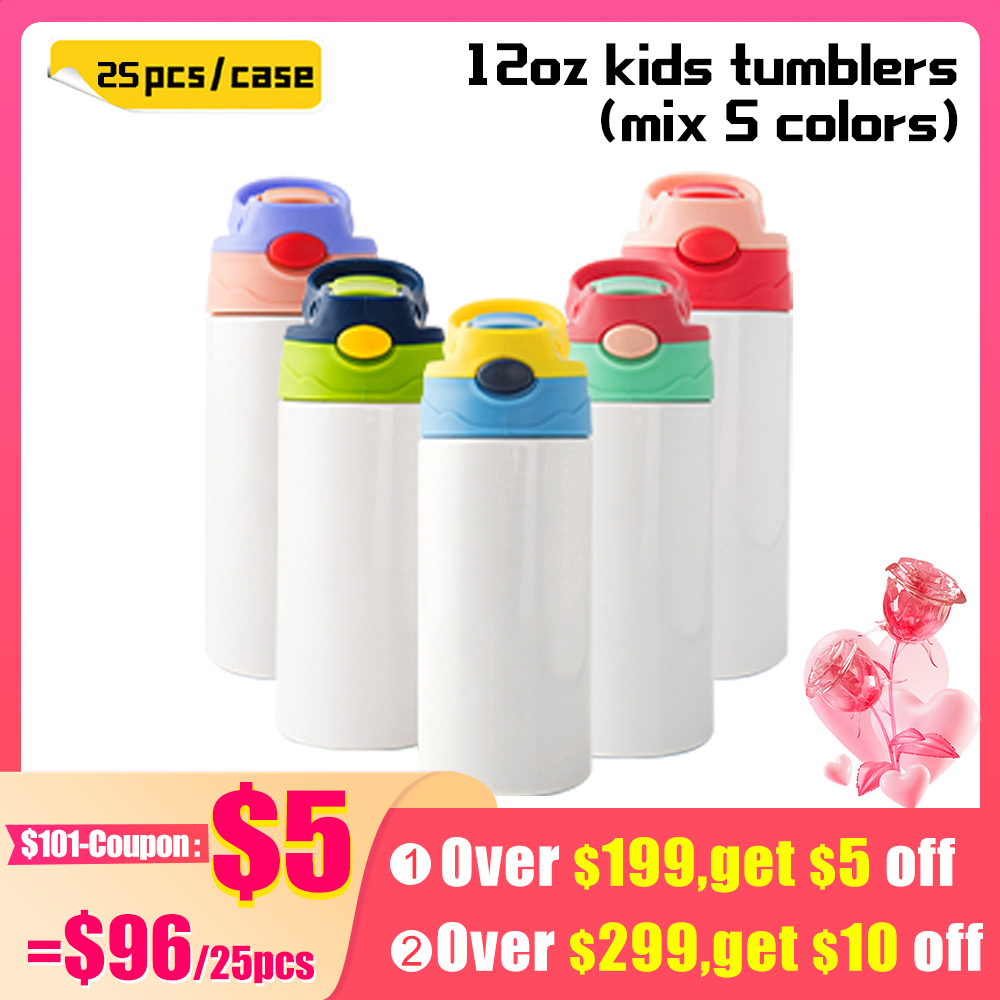 Kocdam 25/50 Pack 12oz Sublimation Kid Tumblers Kid Bottles For Kid Children School Day