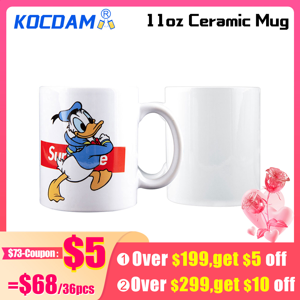 KOCDAM 36pack 11oz Ceramic Sublimation White/Color Mug with Handle